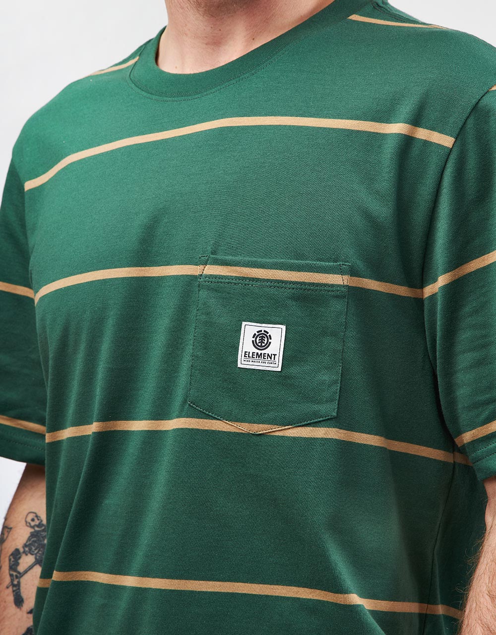 Element Basic Pocket Label T-Shirt - Trekking Green Stripes