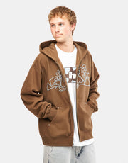 HUF Outlines Heavy Weight Full Zip Fleece Hoodie - Brown