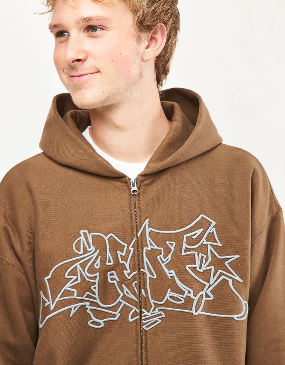 HUF Outlines Heavy Weight Full Zip Fleece Hoodie - Brown