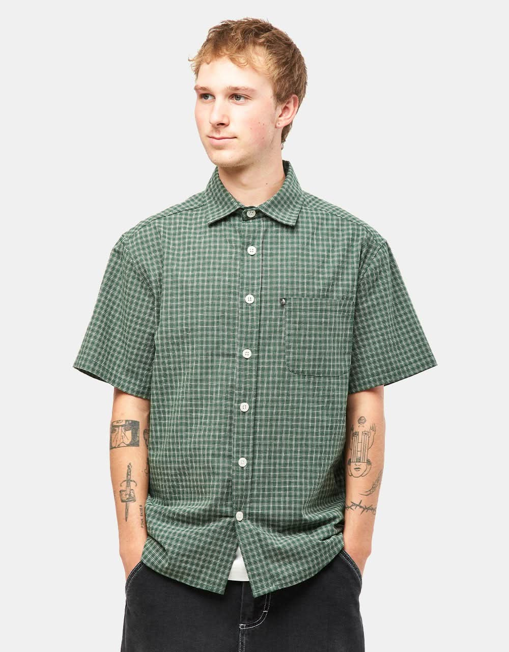 Pass Port Workers Check S/S Shirt - Green