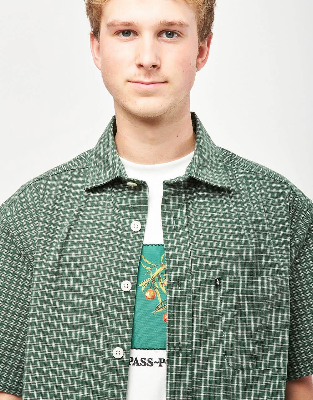 Pass Port Workers Check S/S Shirt - Green