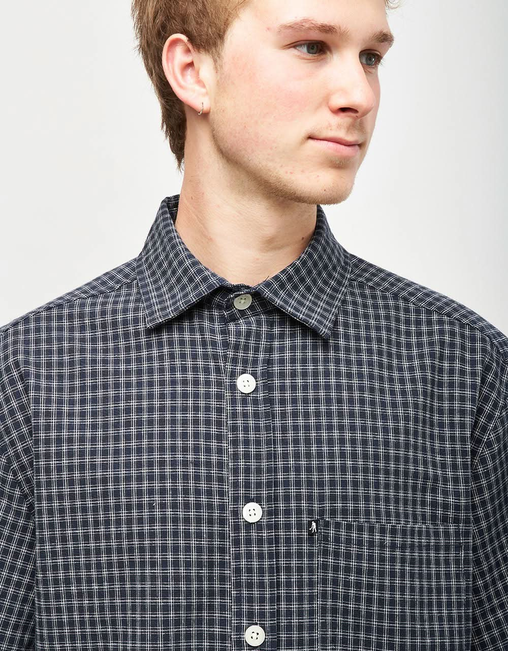 Pass Port Workers Check S/S Shirt - Navy