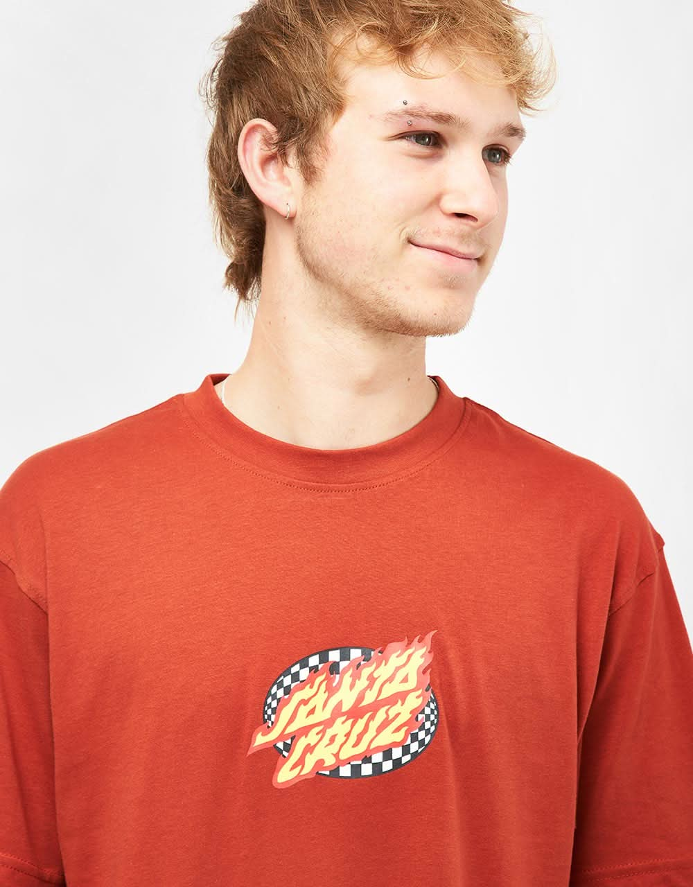 Santa Cruz Oval Check Flame Front T-Shirt - Dark Rust