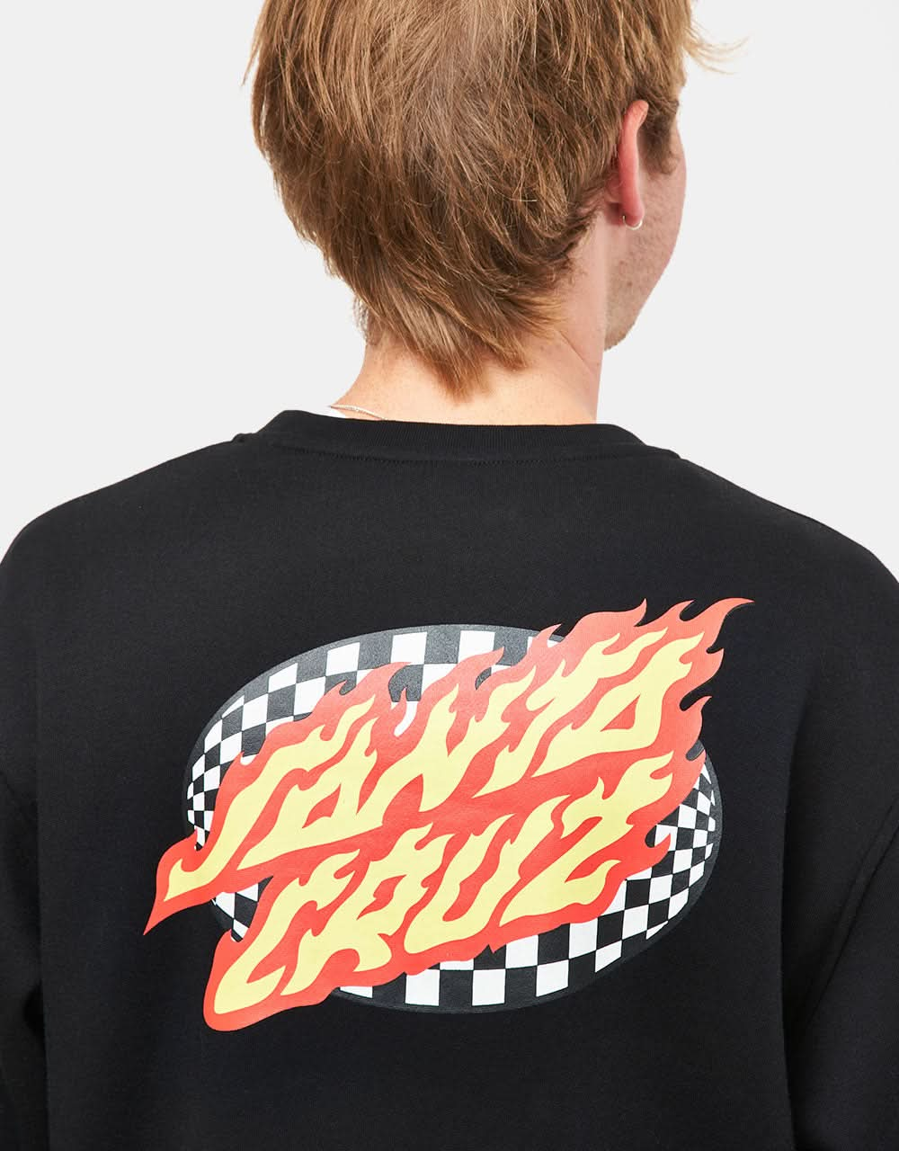 Camiseta con cuello redondo Santa Cruz Oval Check Flame - Negro