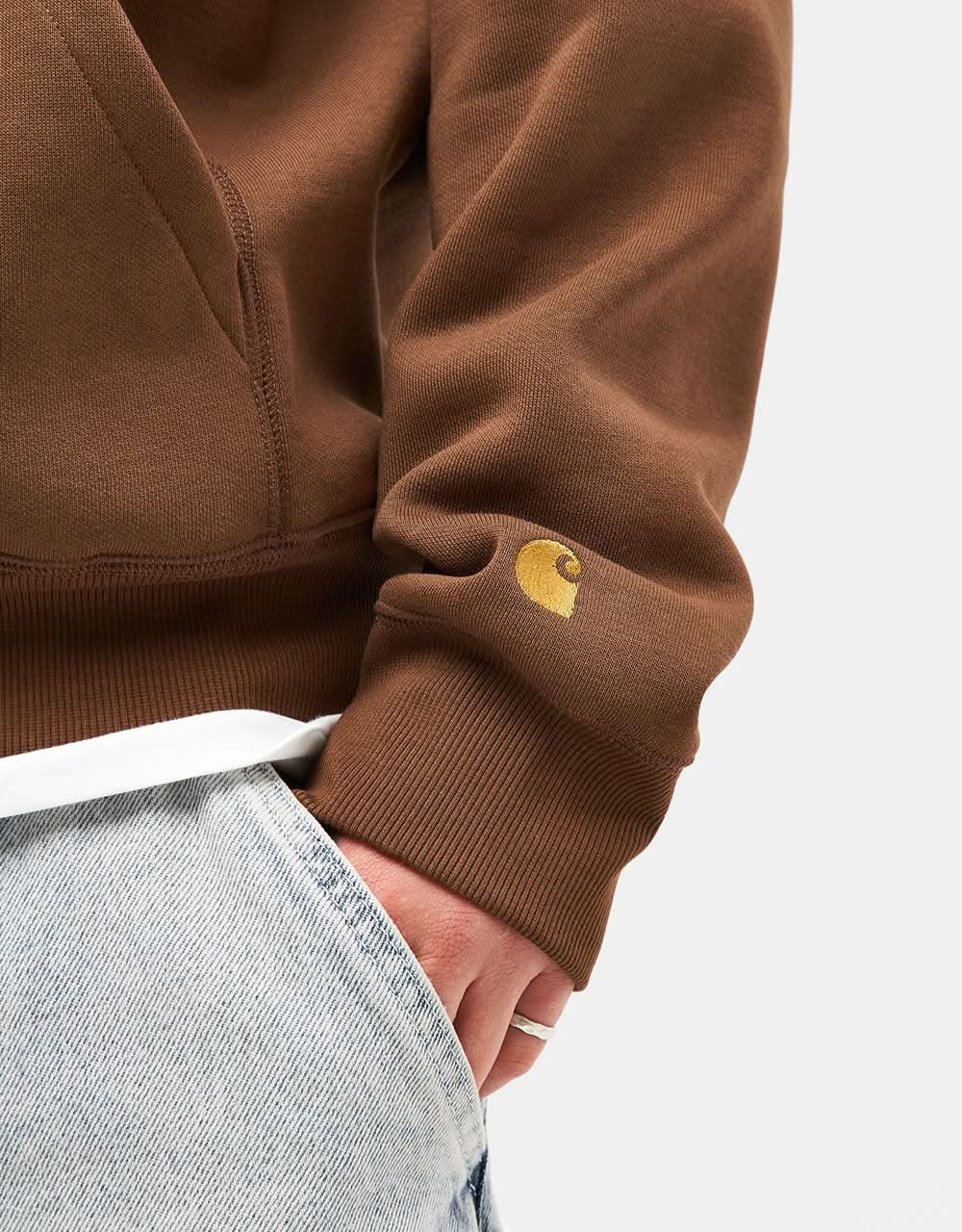 Carhartt WIP Hooded Chase Sweatshirt - Chocolate/Gold