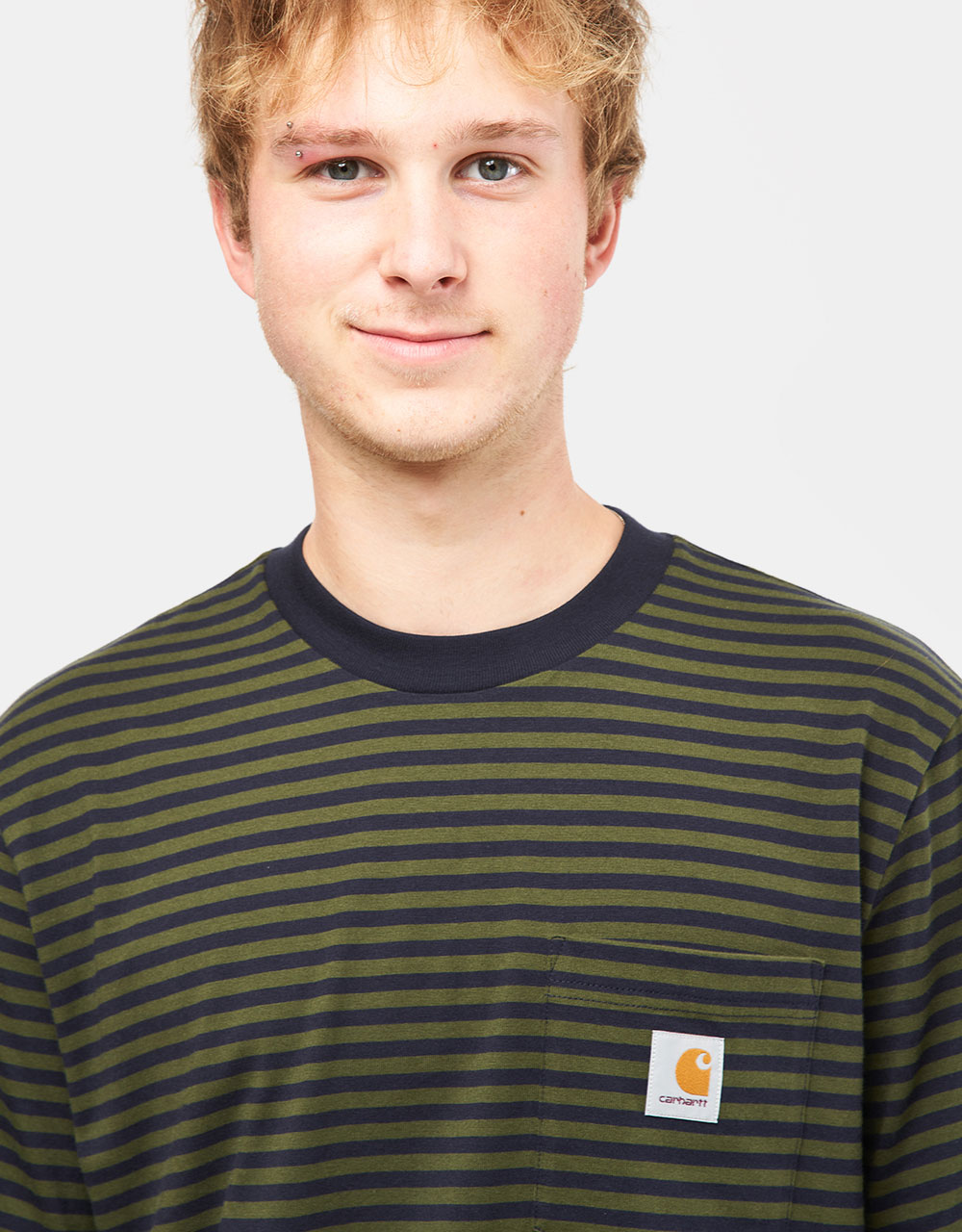 Carhartt WIP Verner Pocket T-Shirt - Verner Stripe/Dark Navy/Office Green