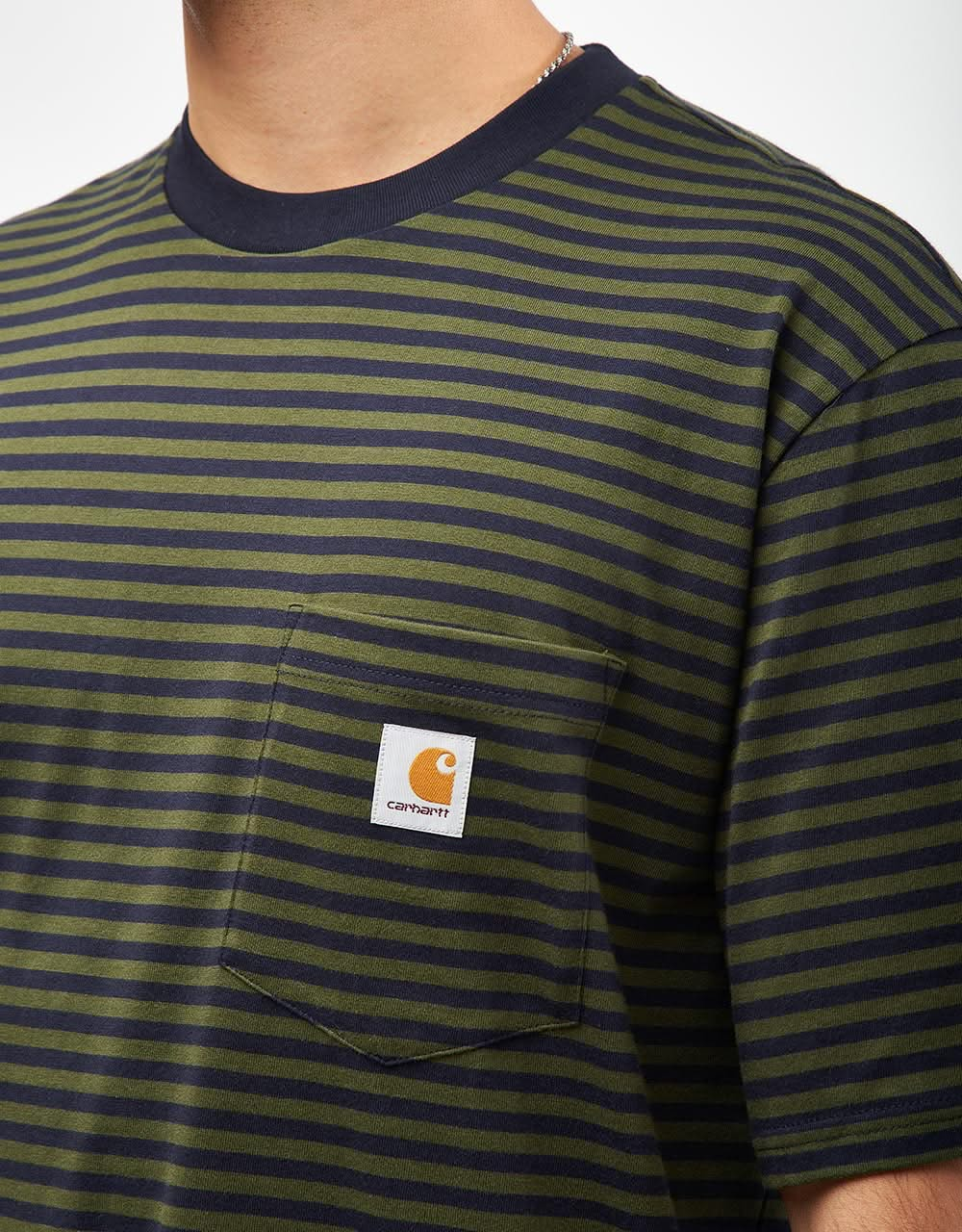 Carhartt WIP Verner Pocket T-Shirt - Verner Stripe/Dark Navy/Office Green