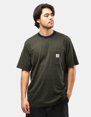 Carhartt WIP Verner Pocket T-Shirt - Verner Stripe/Dark Navy/Office Green