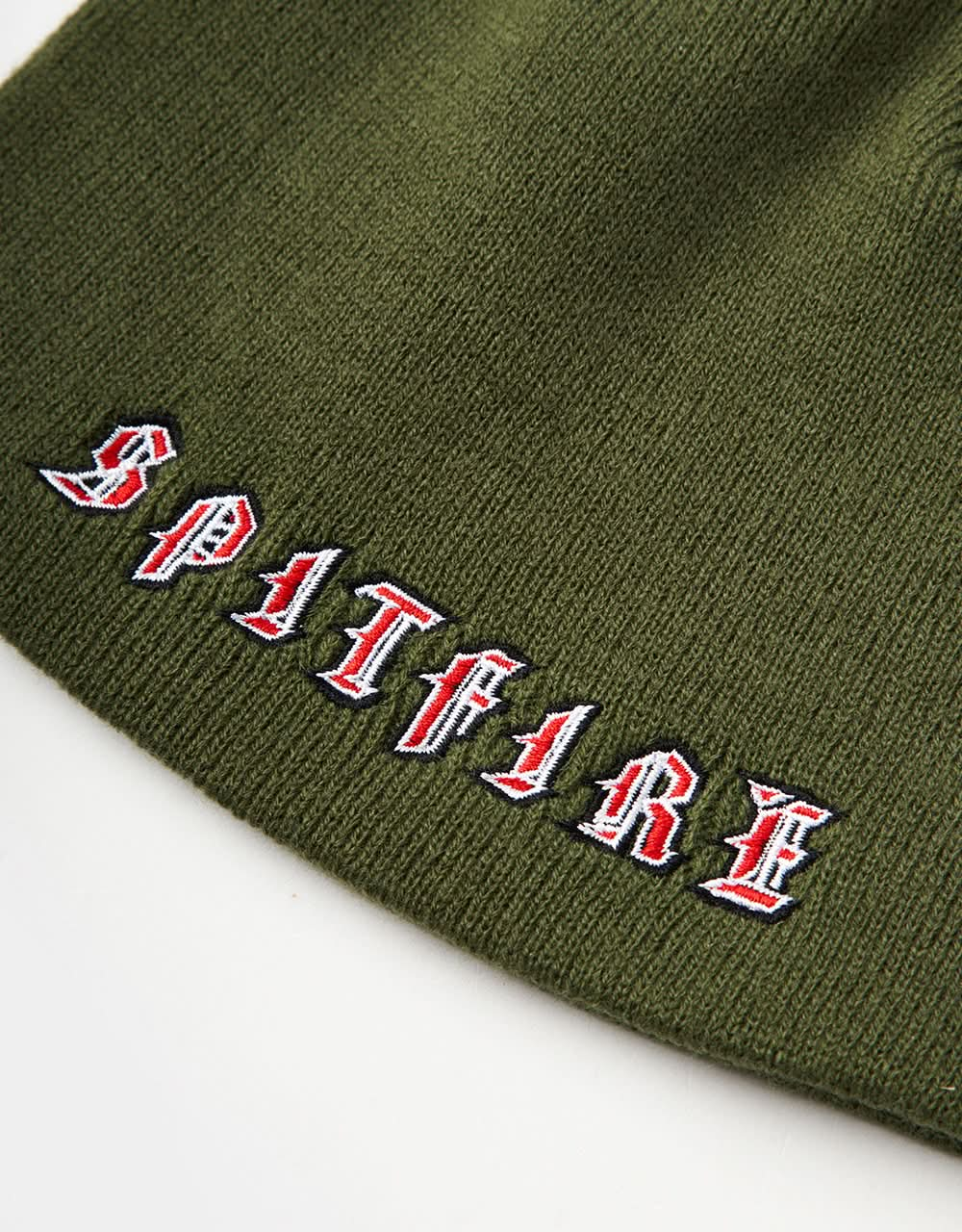 Spitfire Old E Skully Beanie - Olive/Red