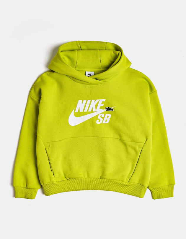 Nike SB Icon Kids Pullover Hoodie - Bright Cactus/White