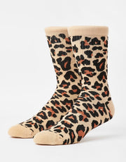 Route One Leopard Crew Socks - Brown