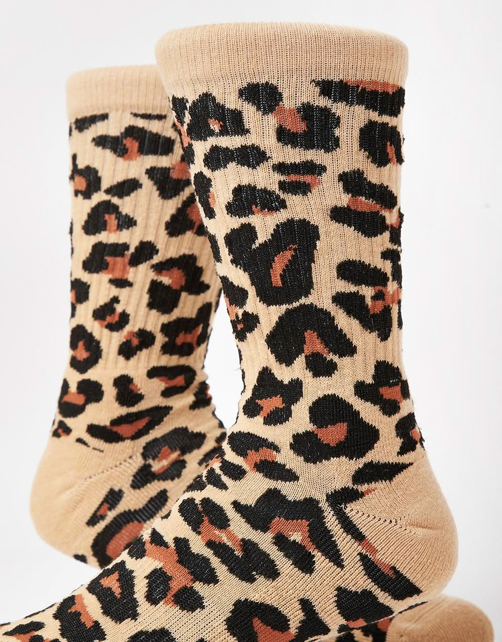 Route One Leopard Crew Socks - Brown