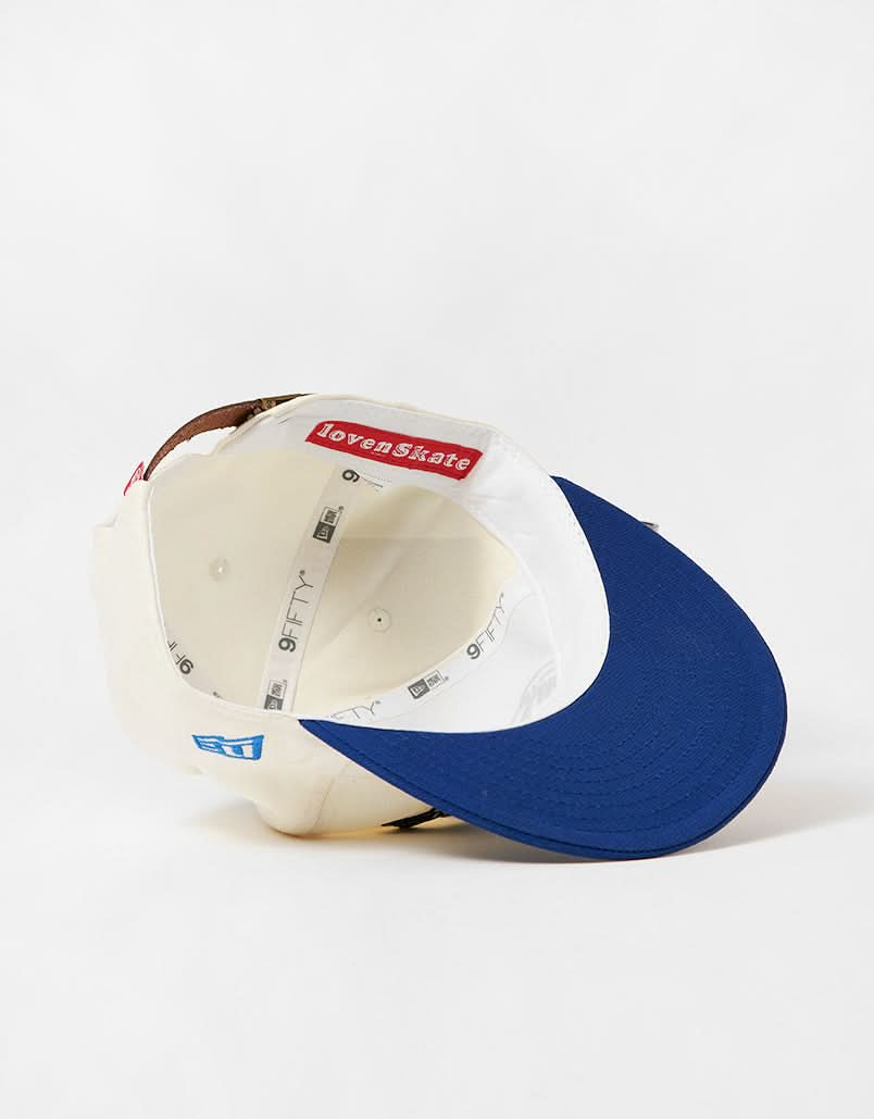 Lovenskate x New Era 9Fifty Spill Logo Strapback Cap - Off White/Royal