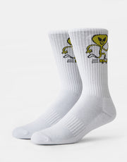 Blast Skates Alien Mascot Crew Socks - White