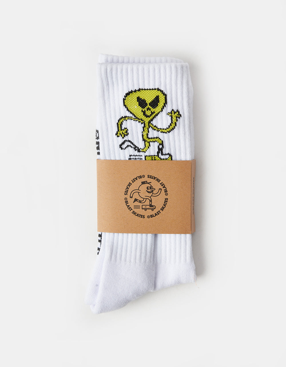 Blast Skates Alien Mascot Crew Socks - White