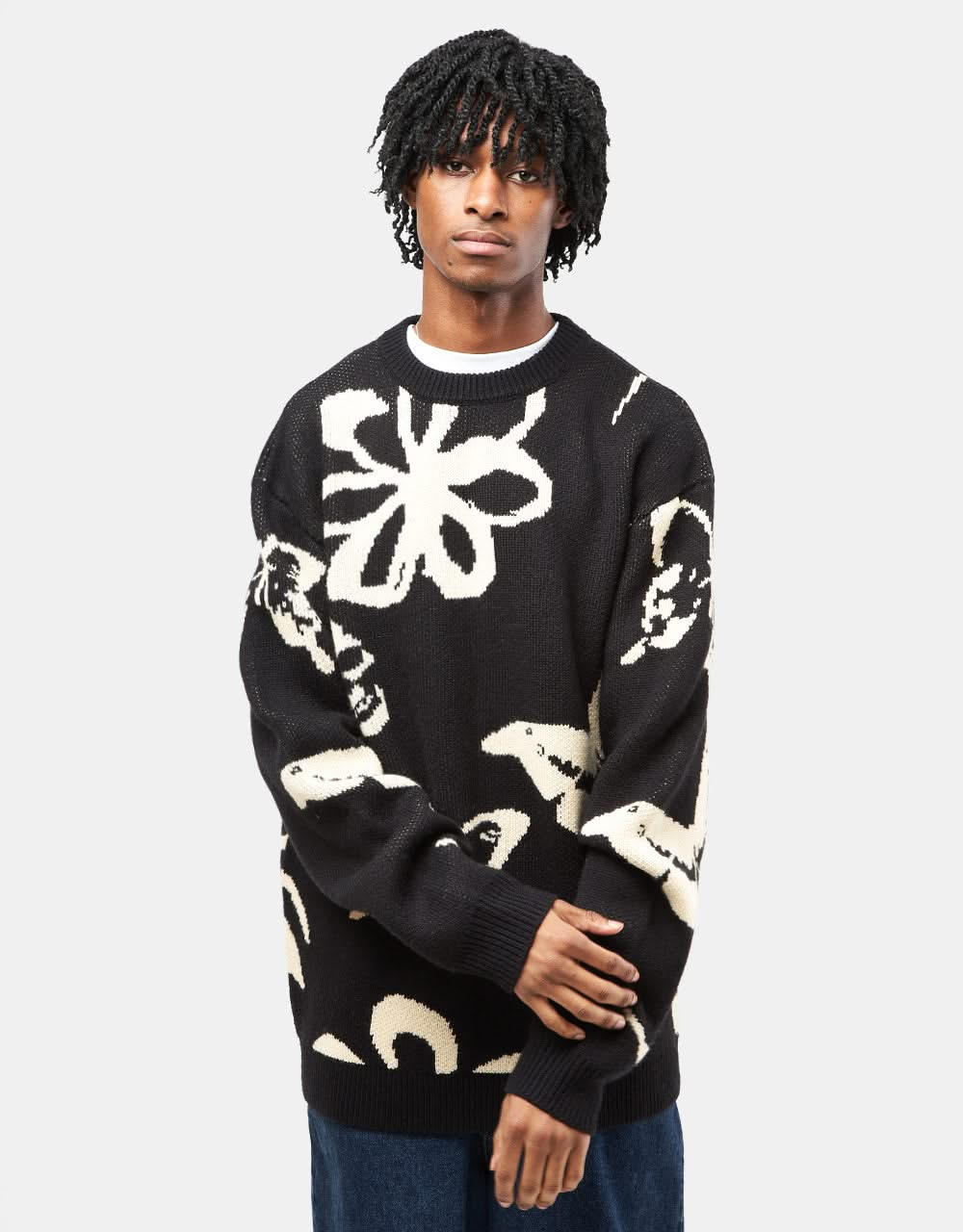 Route One Stencil Knitted Sweater - Black/Ivory Cream