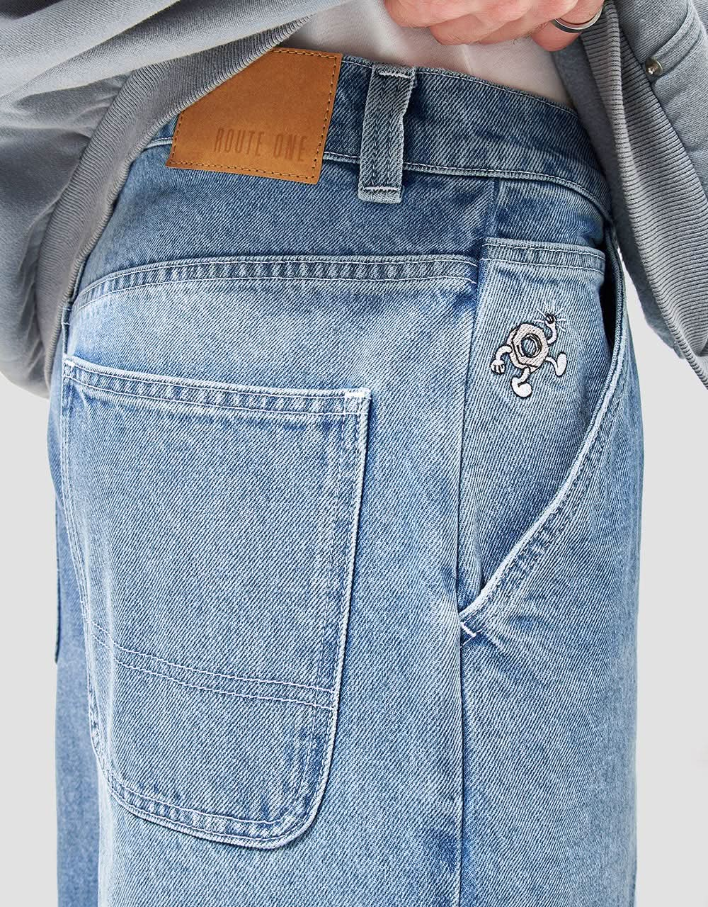 Route One Super Baggy Denim Jeans - Washed Blue