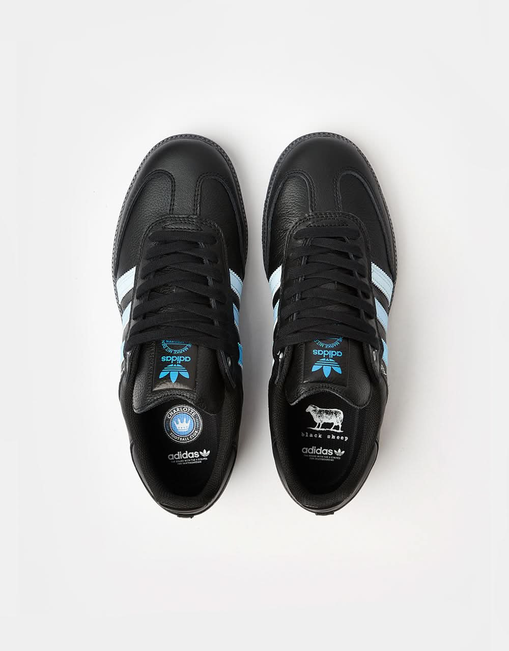 adidas x Black Sheep x Charlotte FC Samba ADV Skate Shoes - Core Black/White/Ice Blue