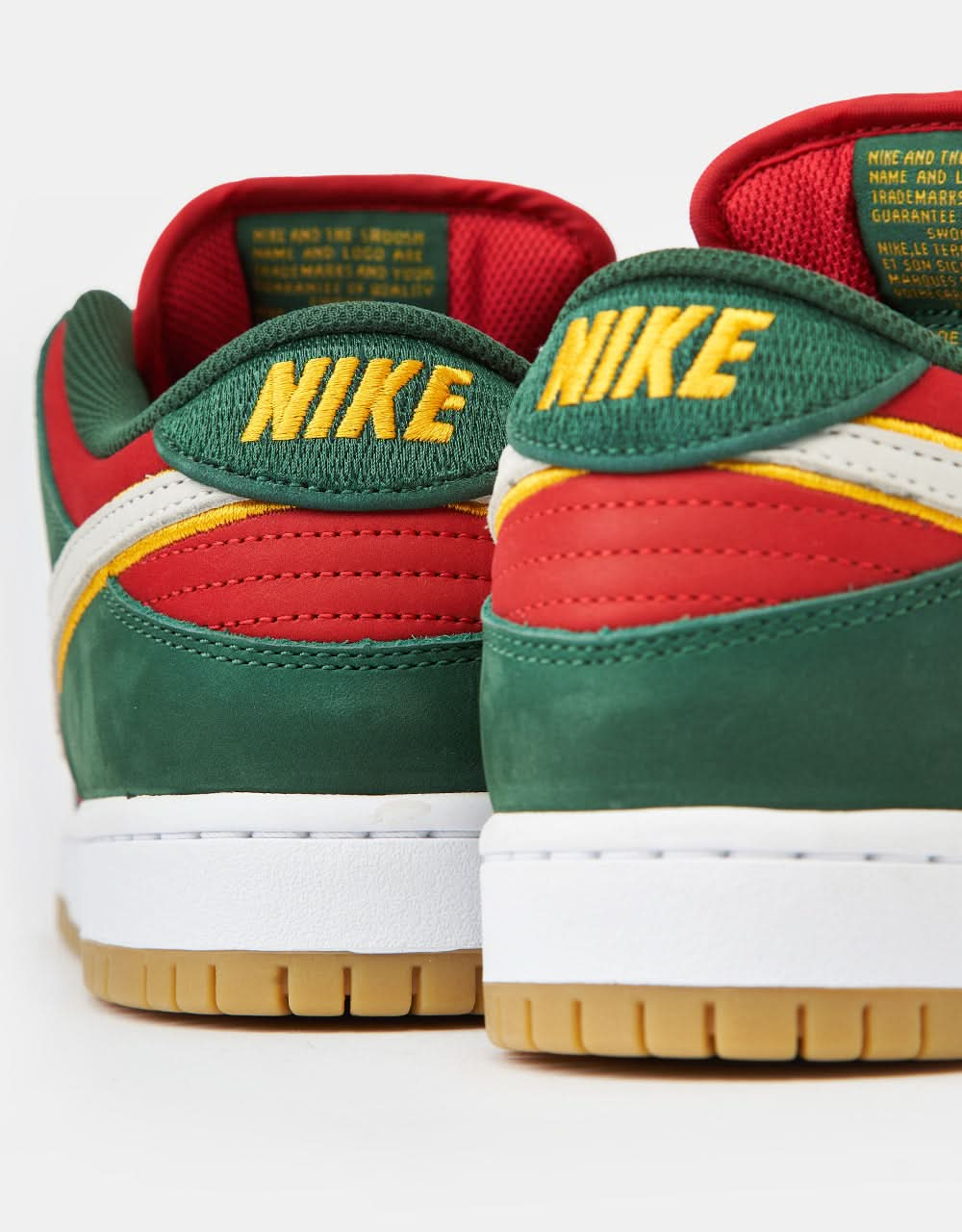 Nike SB 'Seattle SuperSonics' Dunk Low Pro Premium Skate Shoes - Fir/White-University Gold-Fire Red