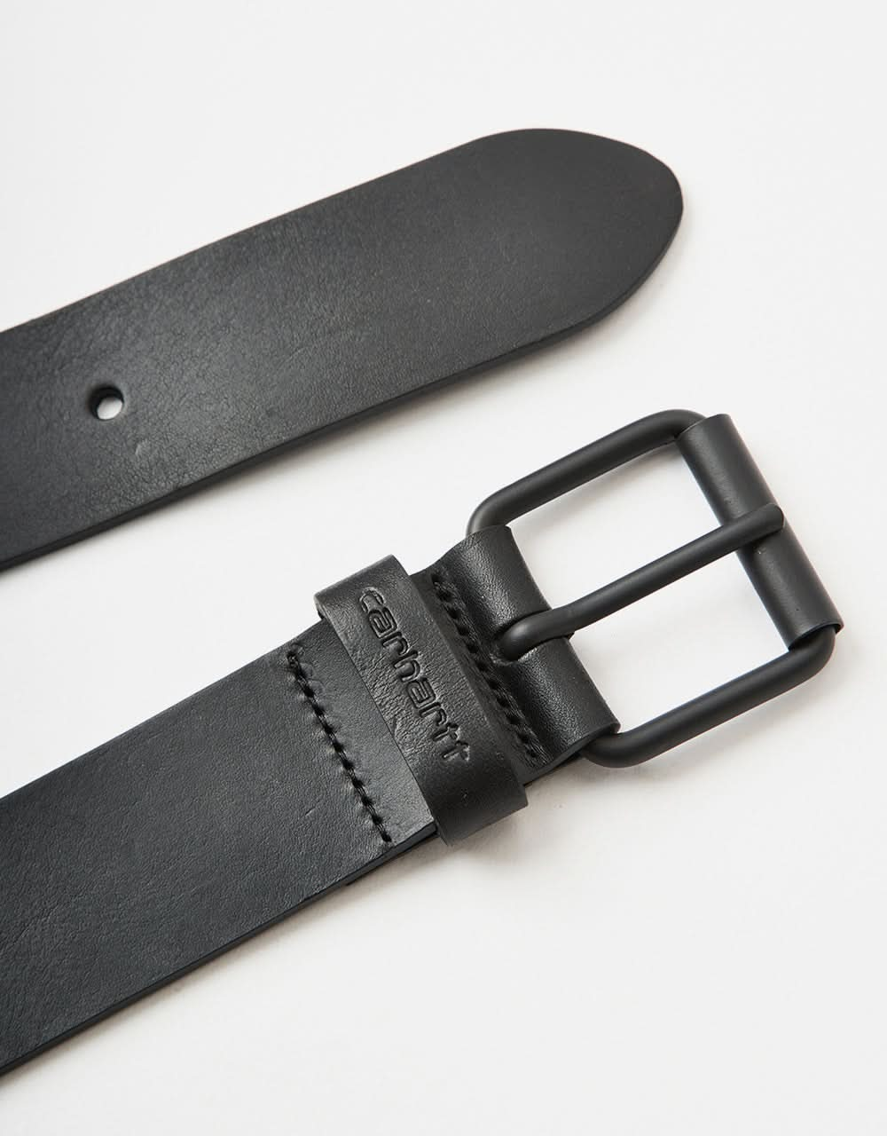 Carhartt WIP Script Leather Belt - Black/Black