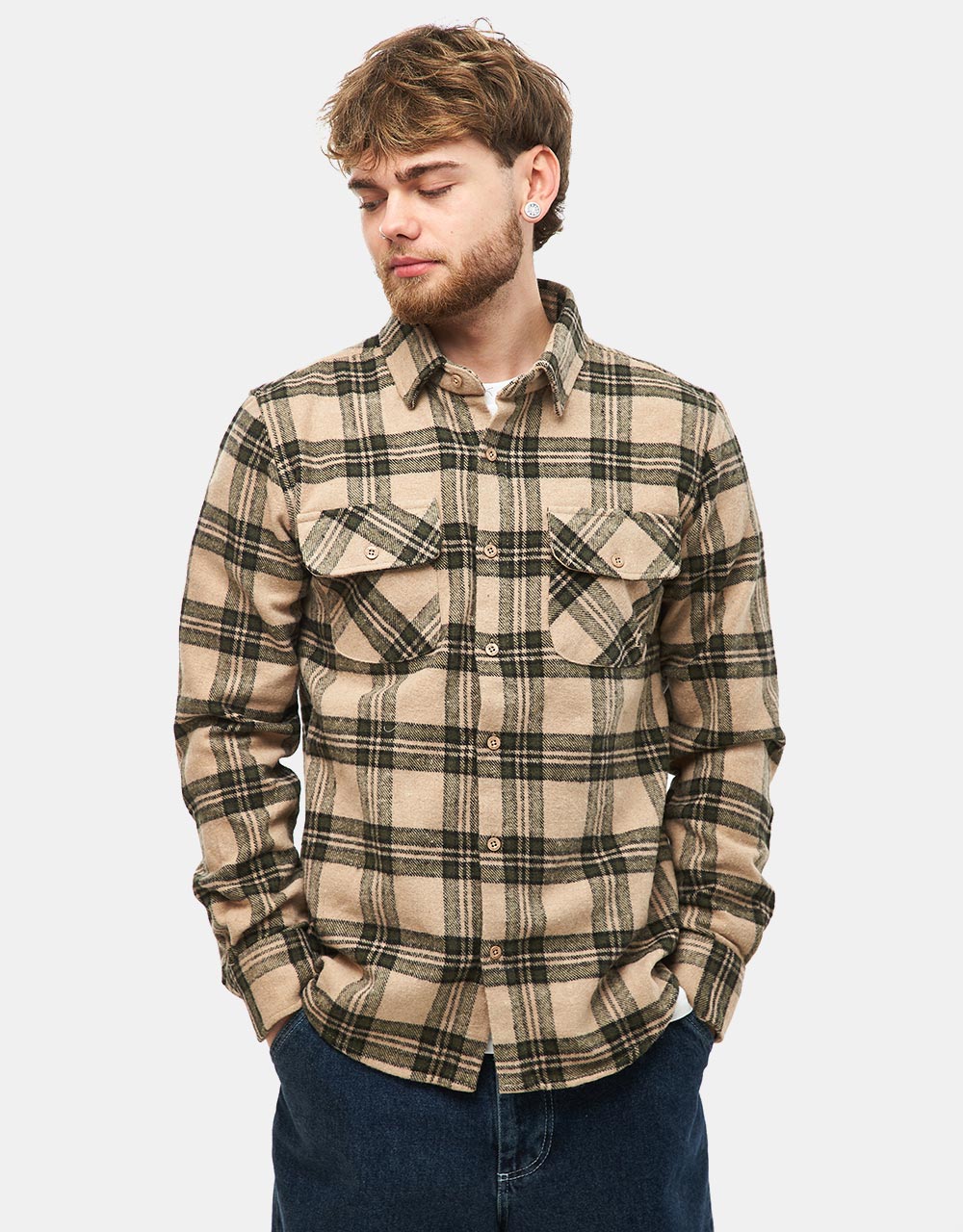 Route One Rydal Flannel Shirt - Natural/Green