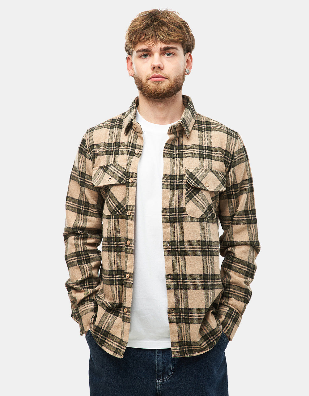 Route One Rydal Flannel Shirt - Natural/Green