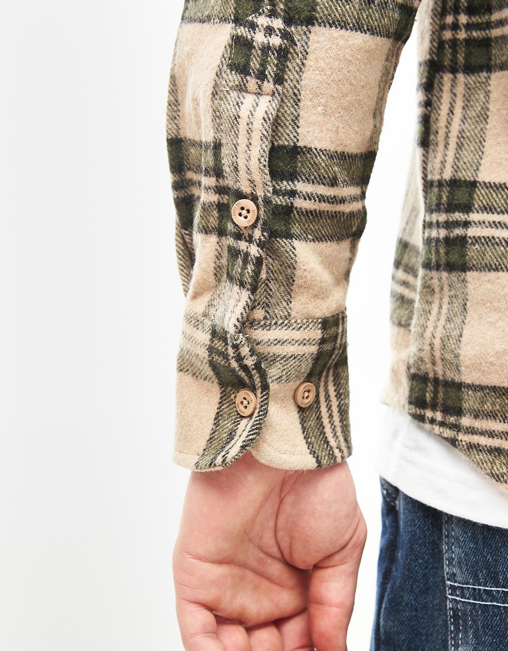 Route One Rydal Flannel Shirt - Natural/Green