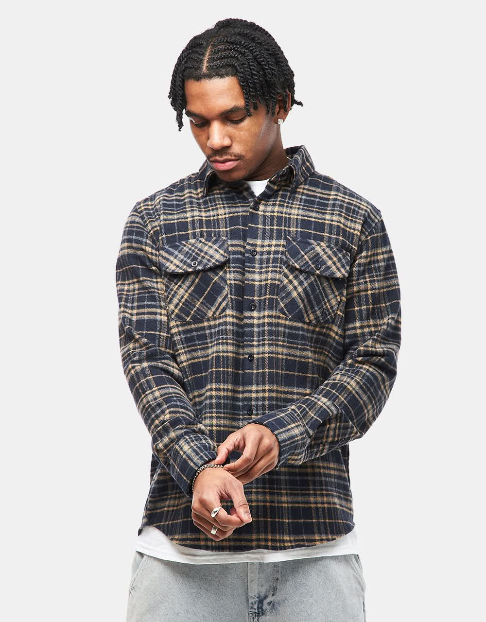 Route One Shiel Flannel Shirt - Navy/Natural