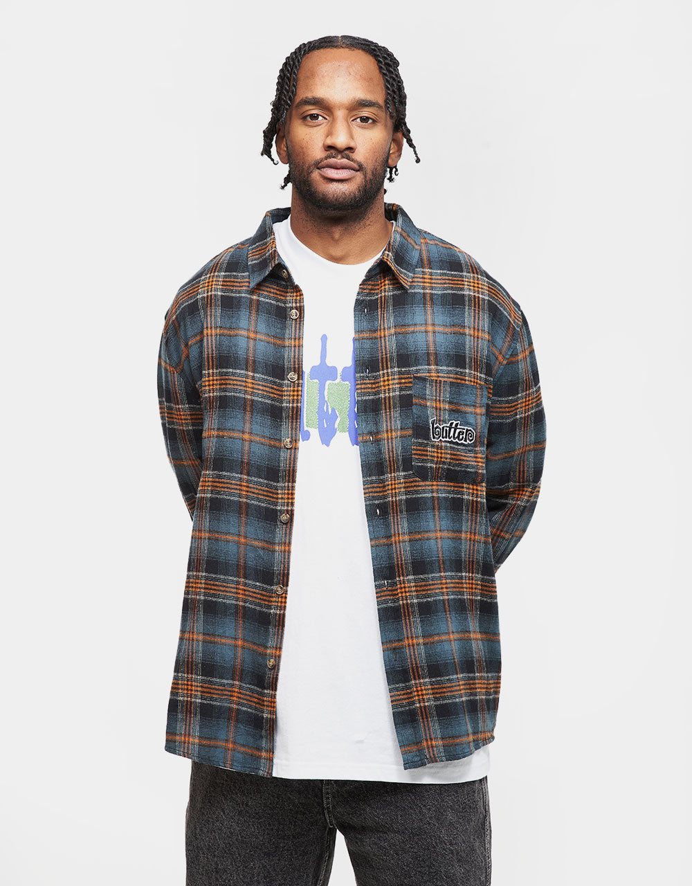 Butter Goods Swirl Plaid L/S Shirt - Blue/Orange