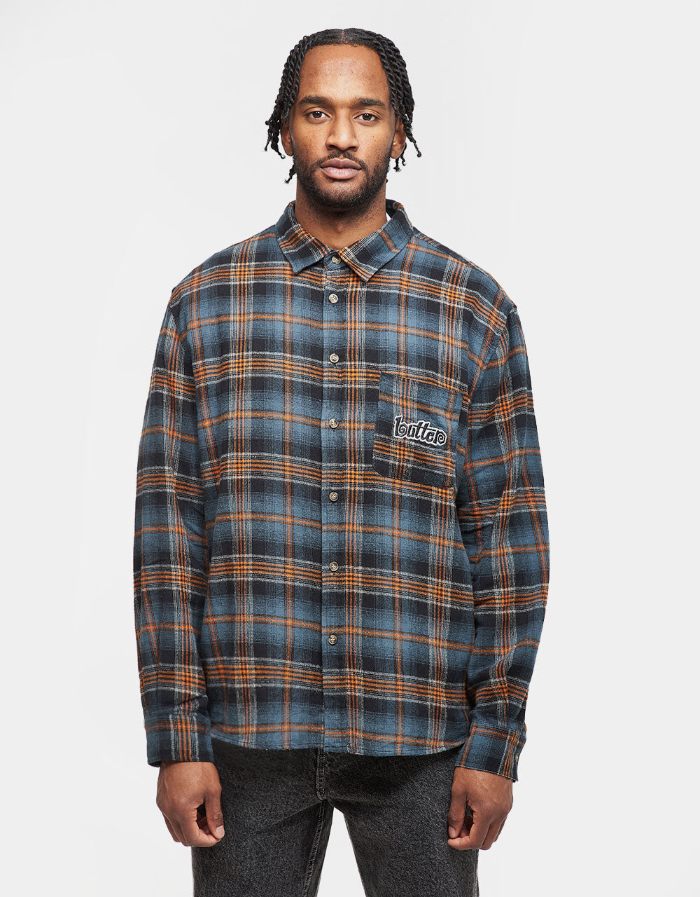 Butter Goods Swirl Plaid L/S Shirt - Blue/Orange