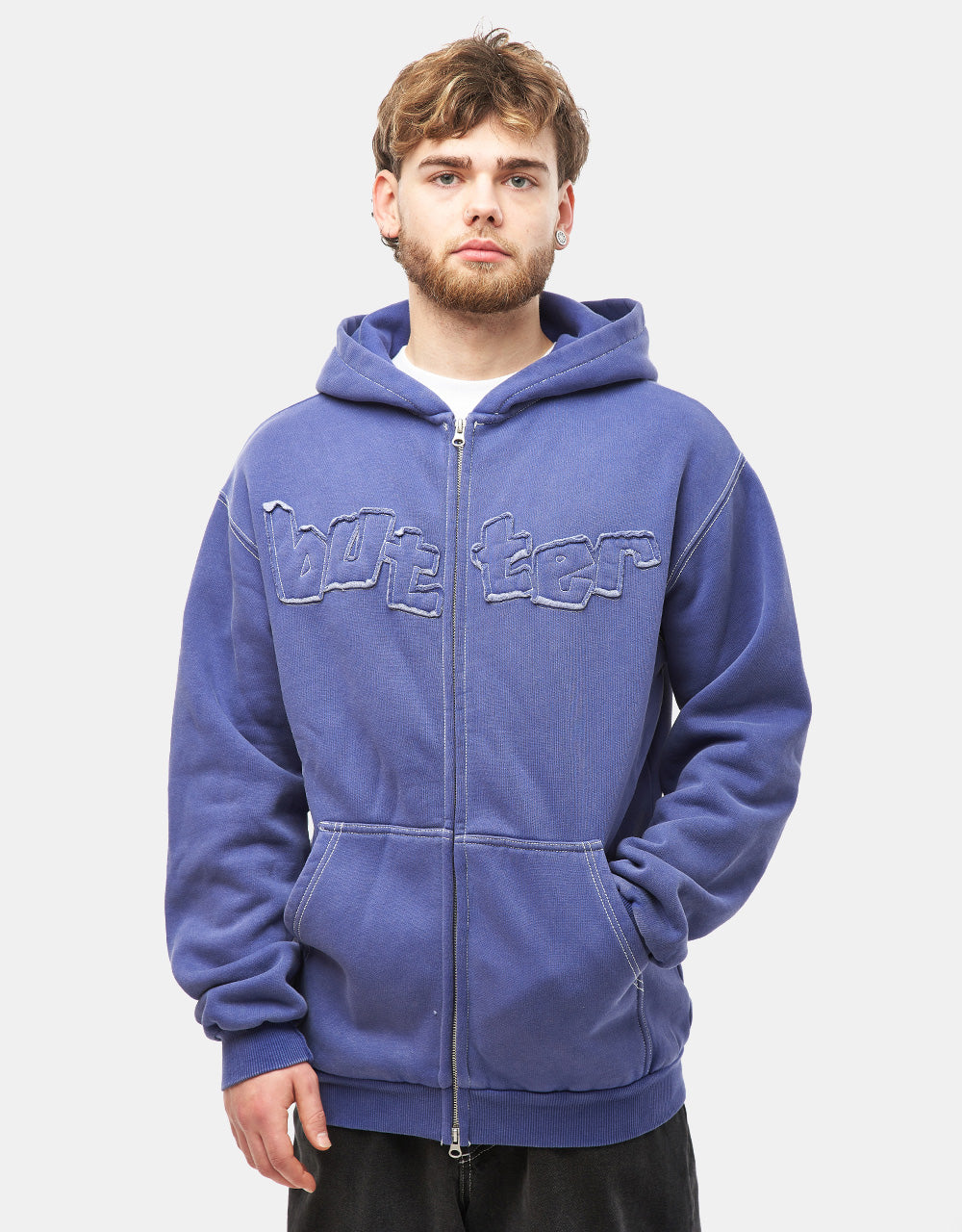 Butter Goods Mineral Wash Zip-Thru Hoodie - Prussian