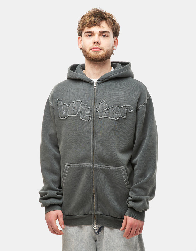 Butter Goods Mineral Wash Zip-Thru Hoodie - Charcoal