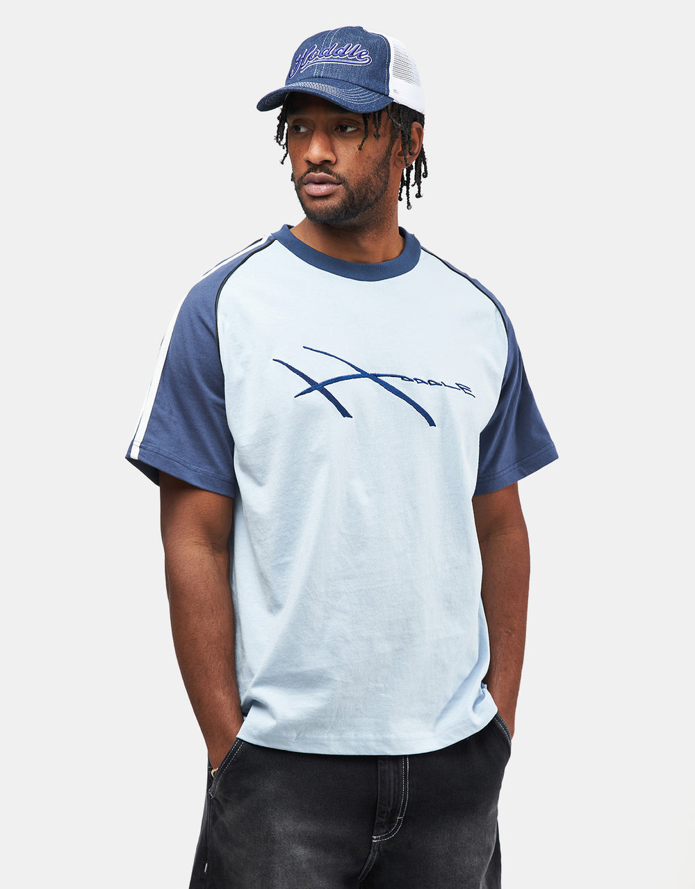 Hoddle Warped Jersey T-Shirt - Blue/Navy