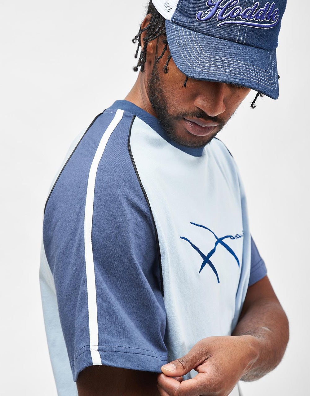 Hoddle Warped Jersey T-Shirt - Blue/Navy