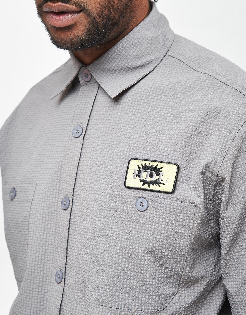 Hoddle Seersucker S/S Shirt - Grey