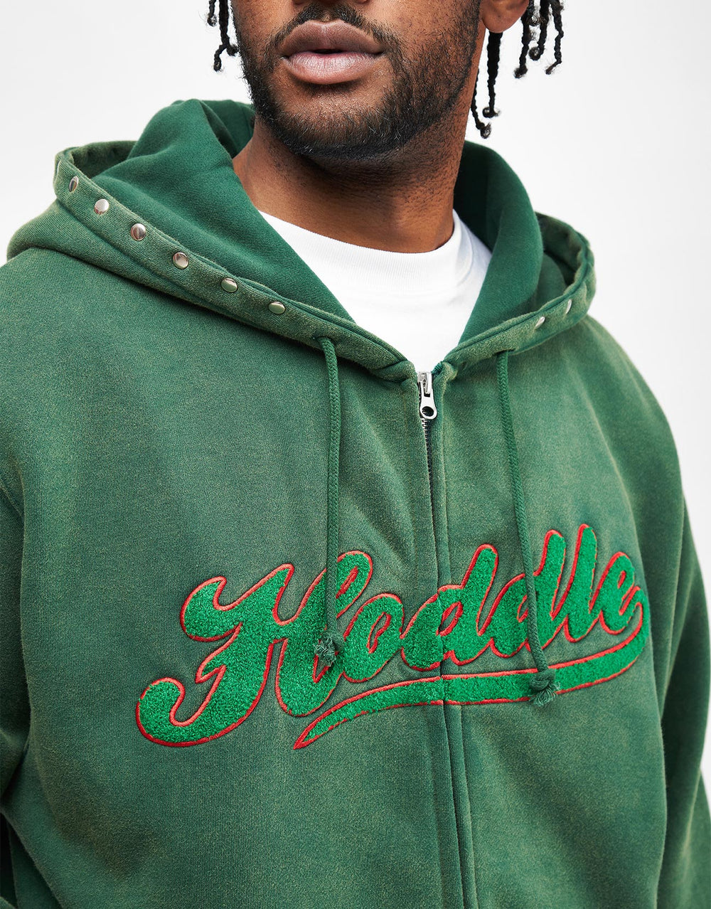 Hoddle Intarsia Script Zip Hoodie - Washed Green