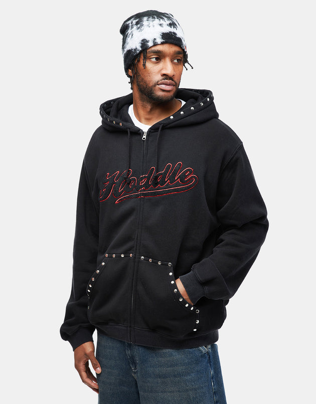 Hoddle Intarsia Script Zip Hoodie - Black