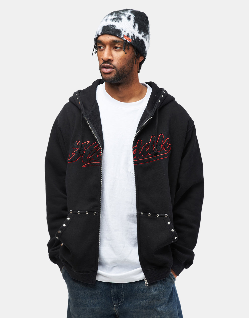 Hoddle Intarsia Script Zip Hoodie - Black