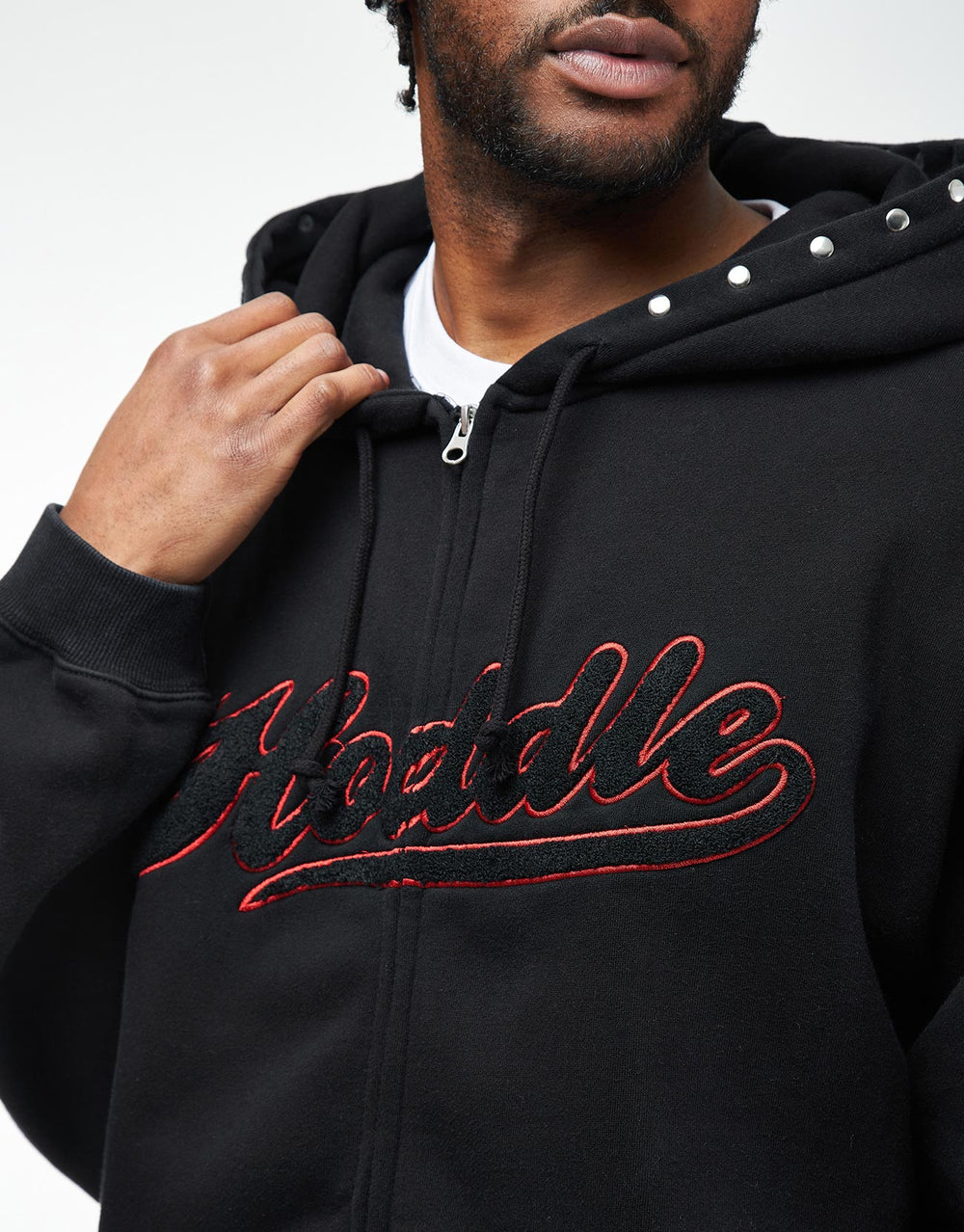 Hoddle Intarsia Script Zip Hoodie - Black