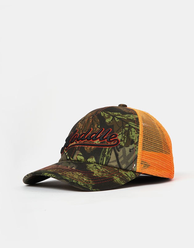 Hoddle Intarsia Script Trucker Cap - Forest Camo/Orange