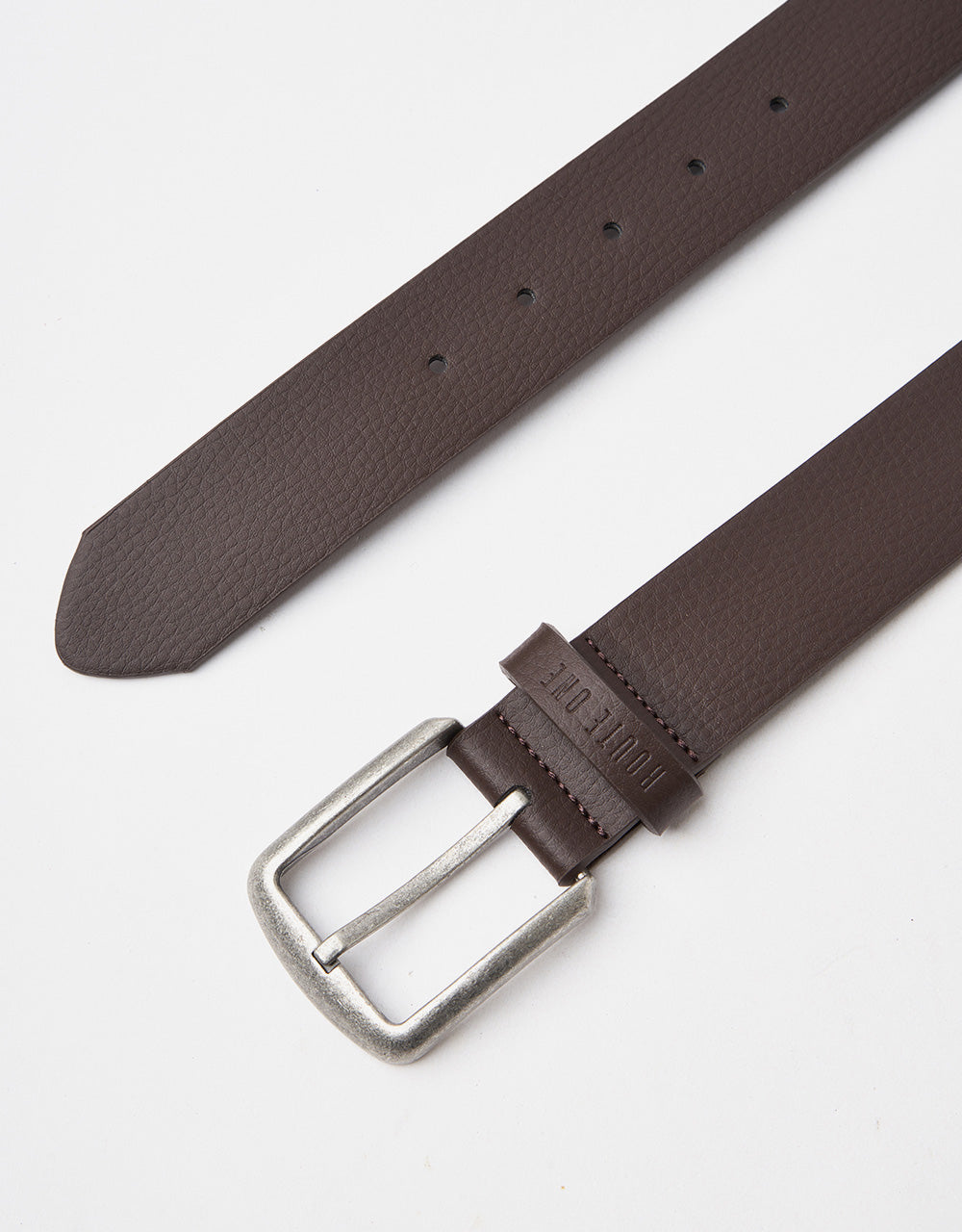 Route One Vegan Leather Belt - Dark Brown/Silver