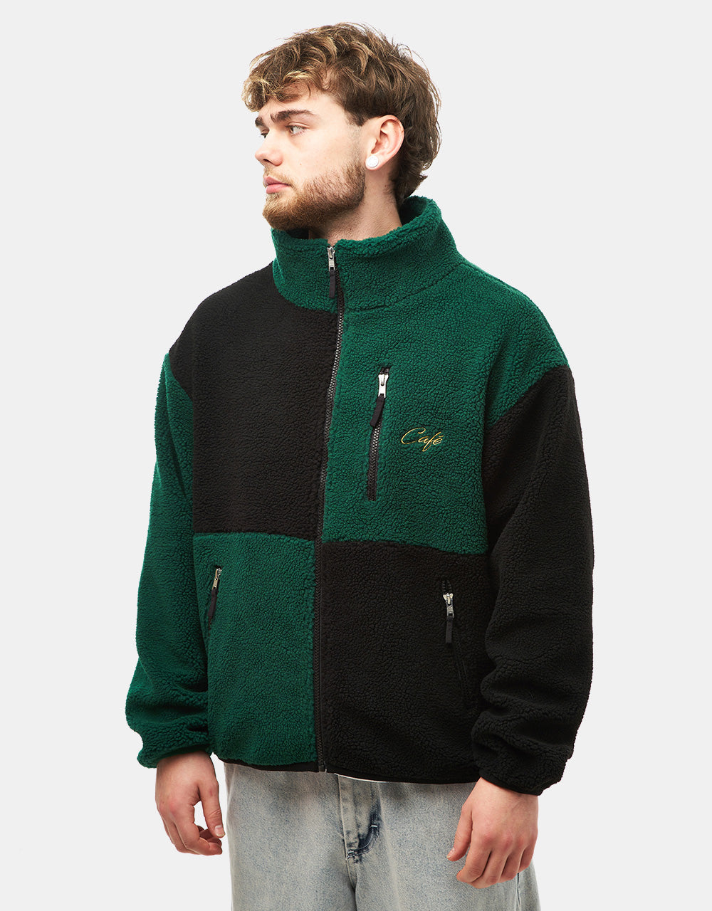 Skateboard Cafe Check Full Zip Fleece - Forest Green/Black/Gold