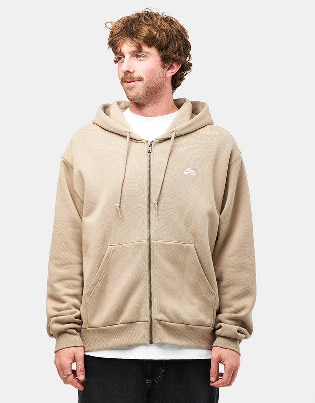 Nike SB Essential Logo Full Zip Hoodie - Khaki/White