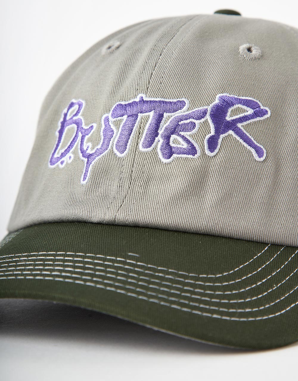 Butter Goods Radio 6 Panel Strapback Cap - Cool Grey/Seaweed