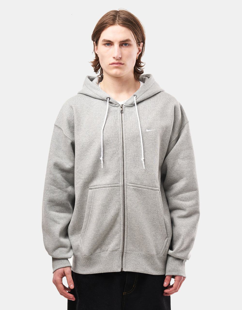 Nike Solo Swoosh Full Zip Hoodie - Dark Grey Heather/White