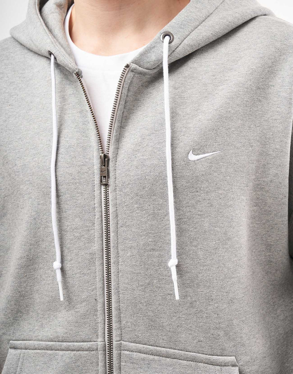 Nike Solo Swoosh Full Zip Hoodie - Dark Grey Heather/White