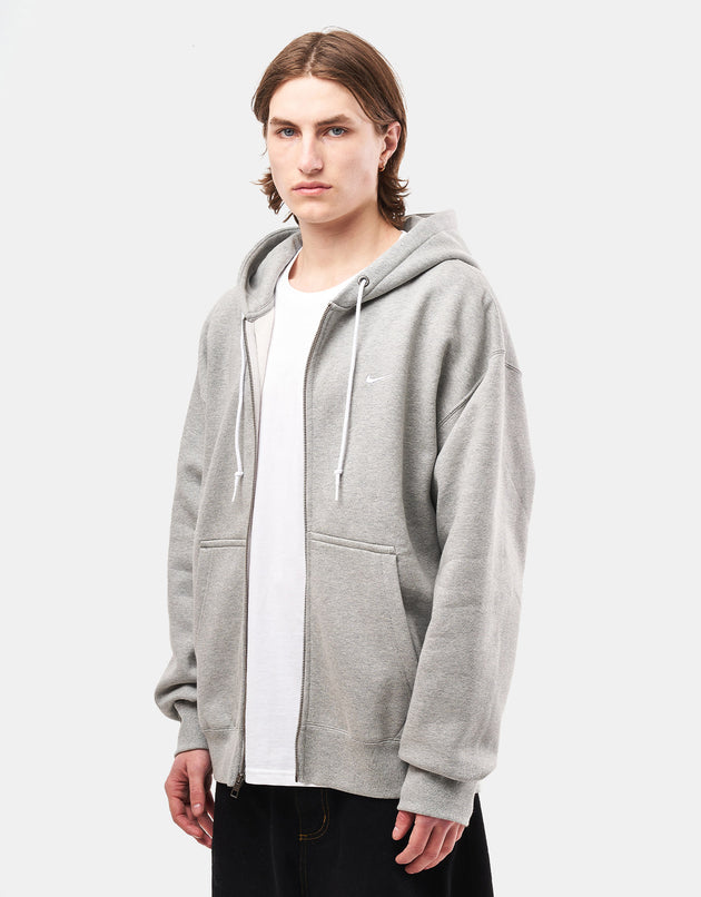 Nike Solo Swoosh Full Zip Hoodie - Dark Grey Heather/White