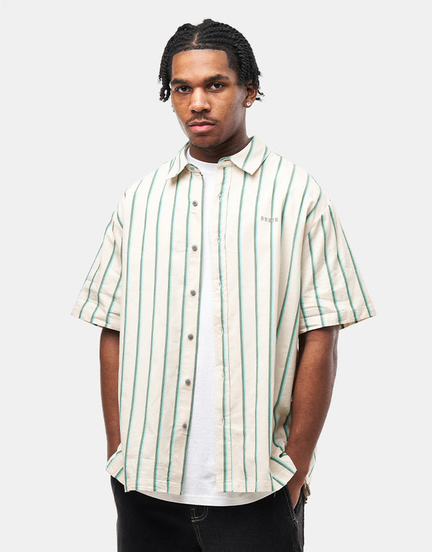 Brixton Cru Stripe S/S Shirt - Beige/Pine Needle/Aquatic Green