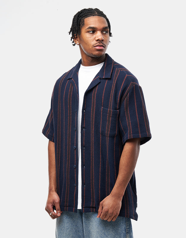 Brixton Bunker Waffle Stripe S/S Shirt - Washed Navy Stripe