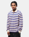 Brixton Vintage Stripe L/S Polo Knit - Electric Blue/Flame/Whitecap